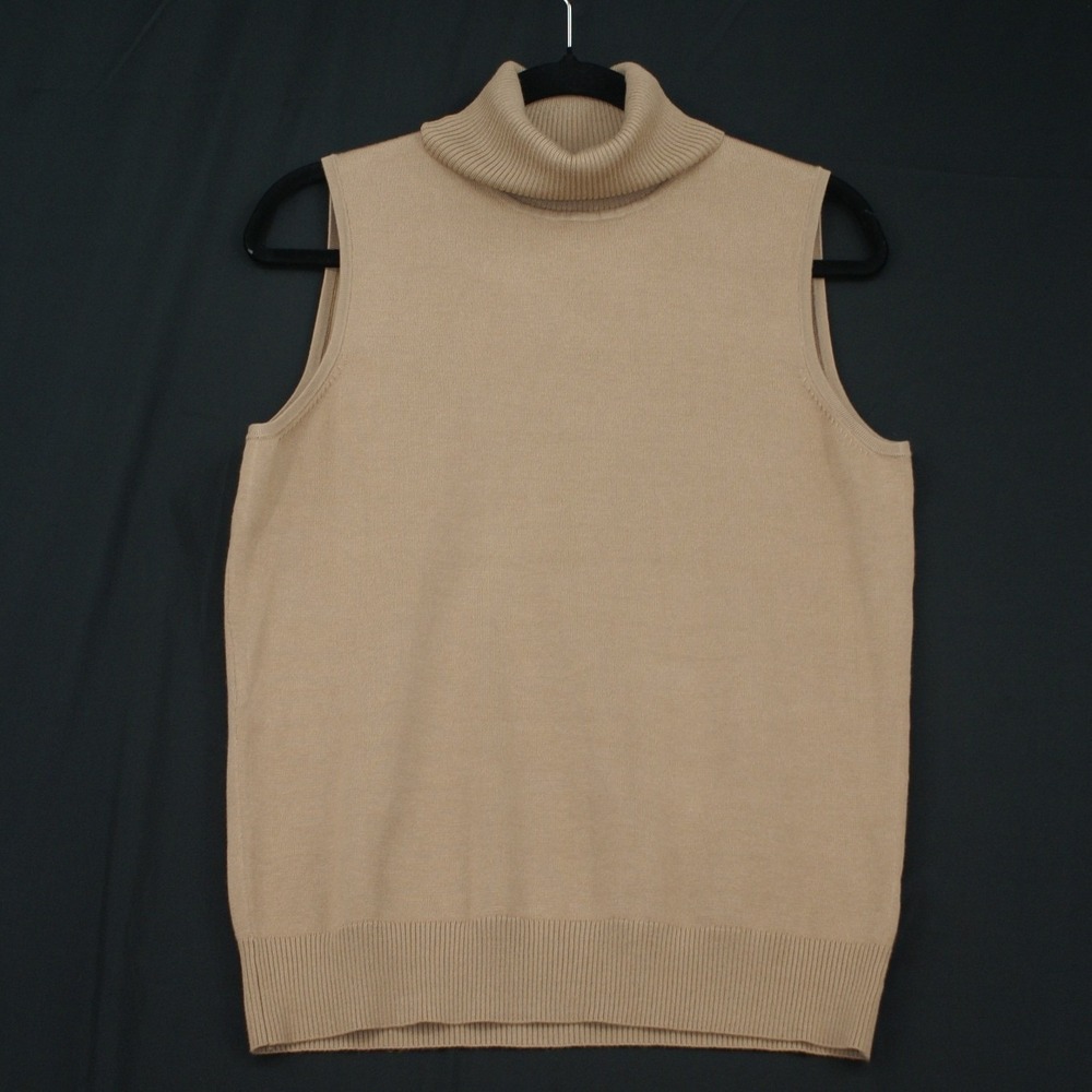 Cable & Gauge Tan Sleeveless Turtleneck Sweater SM95080 Camel Rayon Blend Large